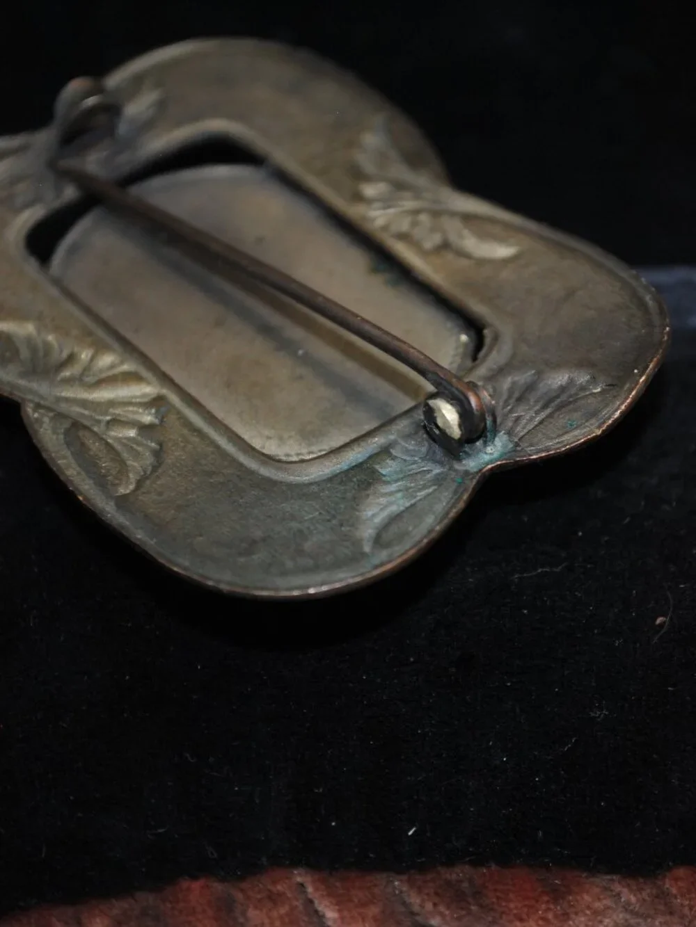 Antique Art Nouveau Sash Pin / Brooch with Foil Back Amethyst Glass